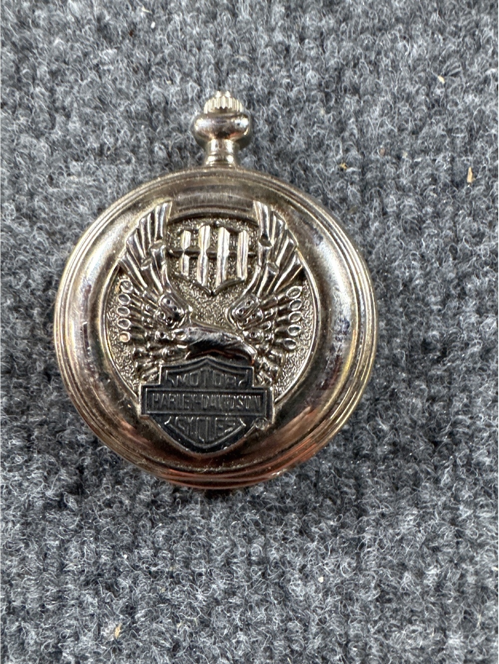 Harley Davidson Pocket Watch Eagle Bar Shield Flames Silver Tone Motorcycle